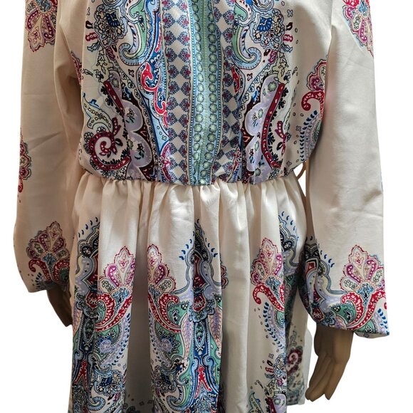 Bohemian Paisley Printed Long Sleeve Mini Dress By Goodnight Macaroon - Size L - Picture 3 of 9